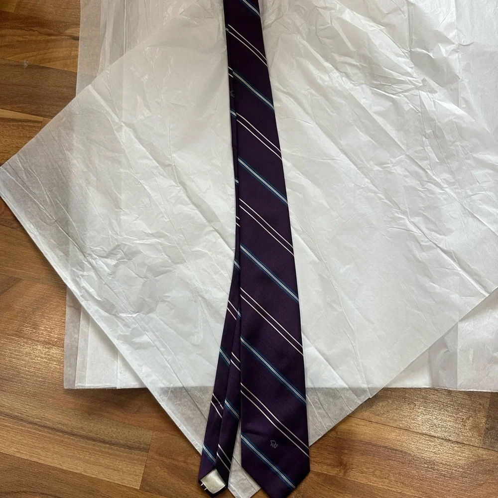 Christian Dior Mens Tie Purple Striped Made in Italy Designer Necktie